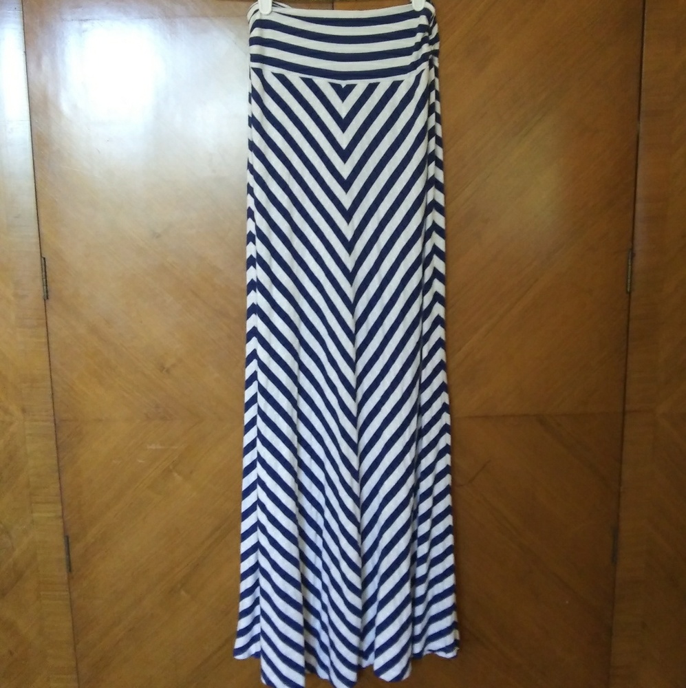 Slanted Striped Maxi Skirt